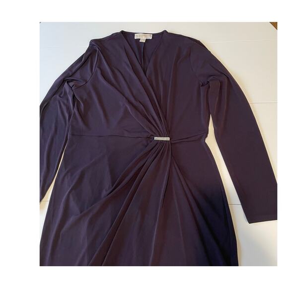 Michael Michael Kors Faux Wrap Dress Long Sleeves Sz XL Plum Stretch Career - Picture 7 of 10